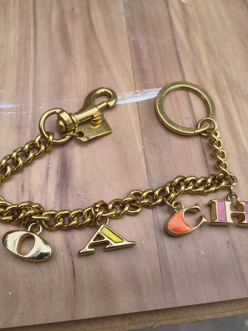 Gold-Tone Letter Charm Keychain with Color Accents